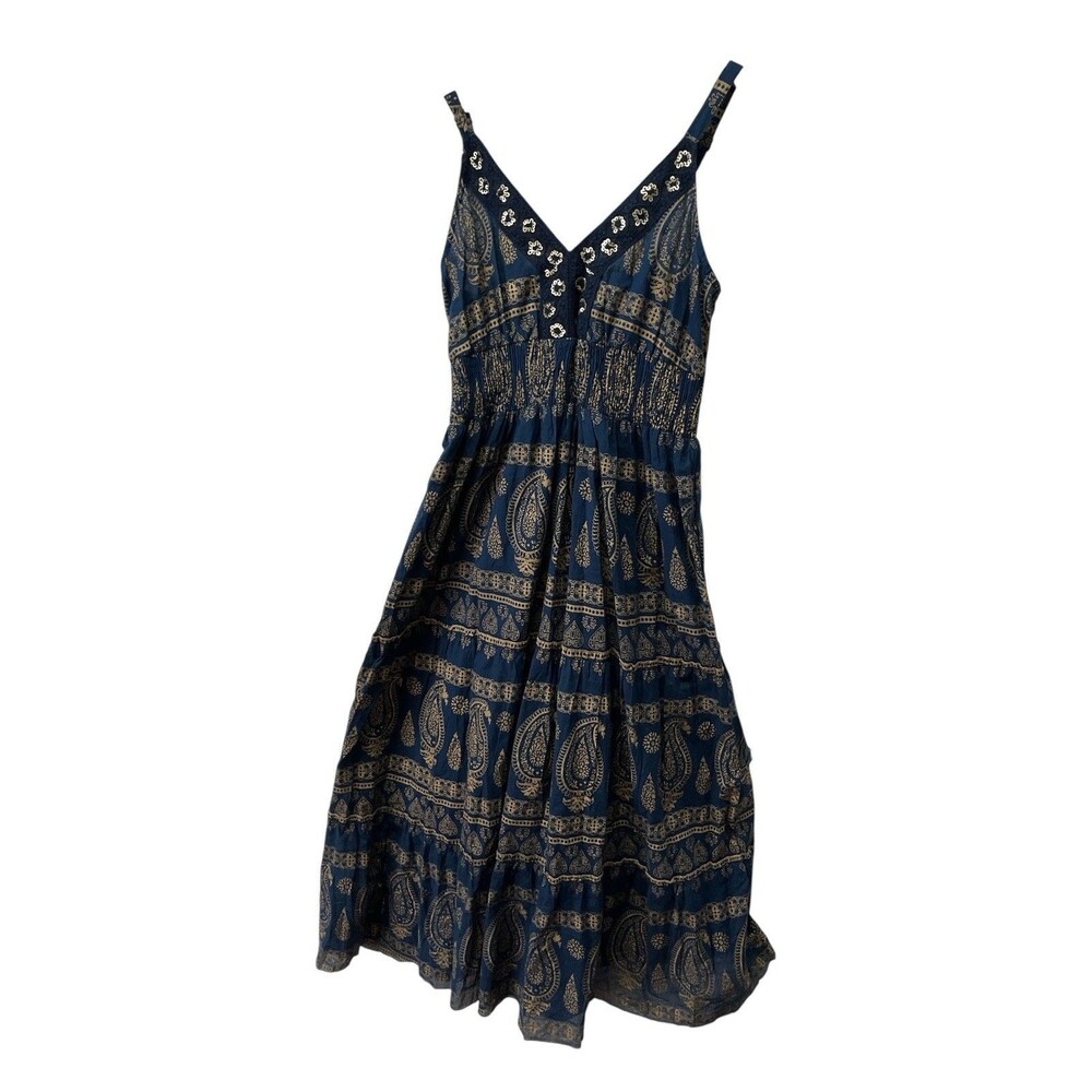 Anthropologie Me 2 Magic Women’s Maxi Dress Blue L Paisley Boho Spaghetti Strap
